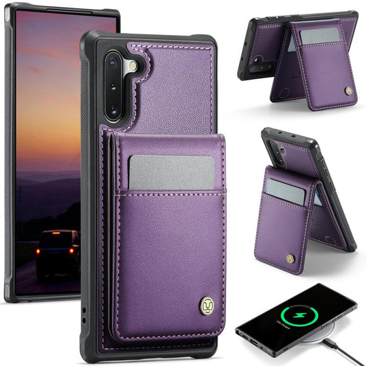 For Samsung Galaxy Note10 JEEHOOD J06 British Style RFID MagSafe Card Bag PU Phone Case(Purple) - Galaxy Phone Cases by JEEHOOD | Online Shopping UK | buy2fix