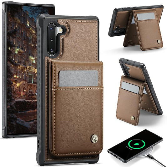 For Samsung Galaxy Note10 JEEHOOD J06 British Style RFID MagSafe Card Bag PU Phone Case(Brown) - Galaxy Phone Cases by JEEHOOD | Online Shopping UK | buy2fix
