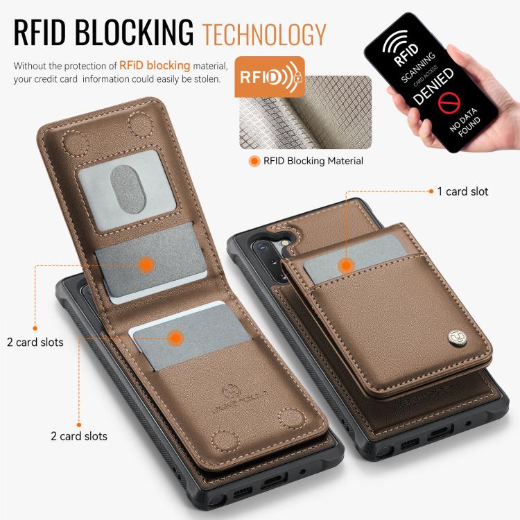 For Samsung Galaxy Note10 JEEHOOD J06 British Style RFID MagSafe Card Bag PU Phone Case(Brown) - Galaxy Phone Cases by JEEHOOD | Online Shopping UK | buy2fix