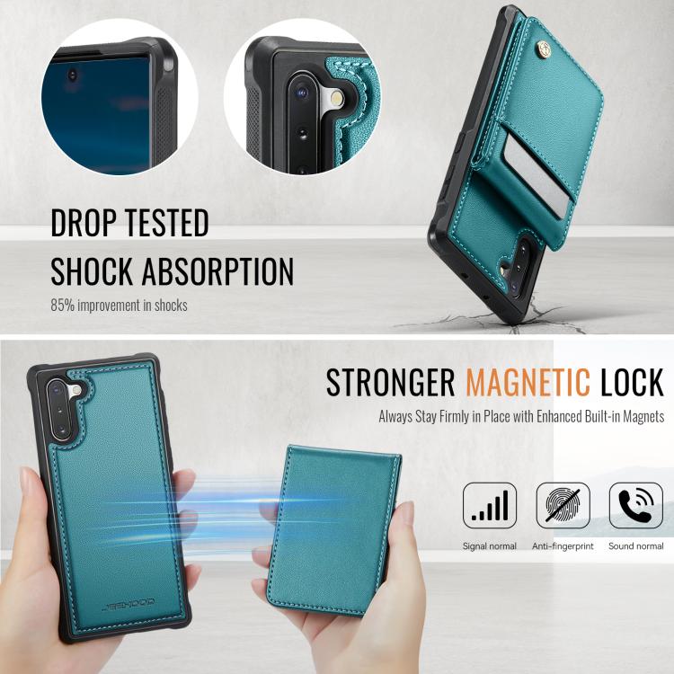 For Samsung Galaxy Note10 JEEHOOD J06 British Style RFID MagSafe Card Bag PU Phone Case(Green) - Galaxy Phone Cases by JEEHOOD | Online Shopping UK | buy2fix