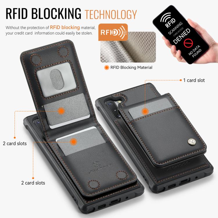For Samsung Galaxy Note10 JEEHOOD J06 British Style RFID MagSafe Card Bag PU Phone Case(Black) - Galaxy Phone Cases by JEEHOOD | Online Shopping UK | buy2fix