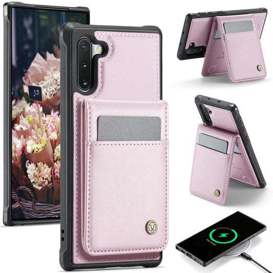 For Samsung Galaxy Note10 JEEHOOD J06 British Style RFID MagSafe Card Bag PU Phone Case(Pink) - Galaxy Phone Cases by JEEHOOD | Online Shopping UK | buy2fix