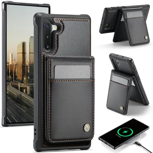 For Samsung Galaxy Note10+ JEEHOOD J06 British Style RFID MagSafe Card Bag PU Phone Case(Black) - Galaxy Phone Cases by JEEHOOD | Online Shopping UK | buy2fix