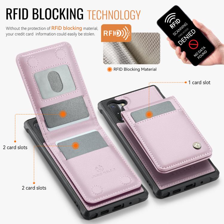 For Samsung Galaxy Note10+ JEEHOOD J06 British Style RFID MagSafe Card Bag PU Phone Case(Pink) - Galaxy Phone Cases by JEEHOOD | Online Shopping UK | buy2fix
