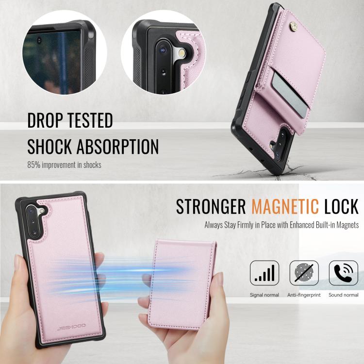 For Samsung Galaxy Note10+ JEEHOOD J06 British Style RFID MagSafe Card Bag PU Phone Case(Pink) - Galaxy Phone Cases by JEEHOOD | Online Shopping UK | buy2fix