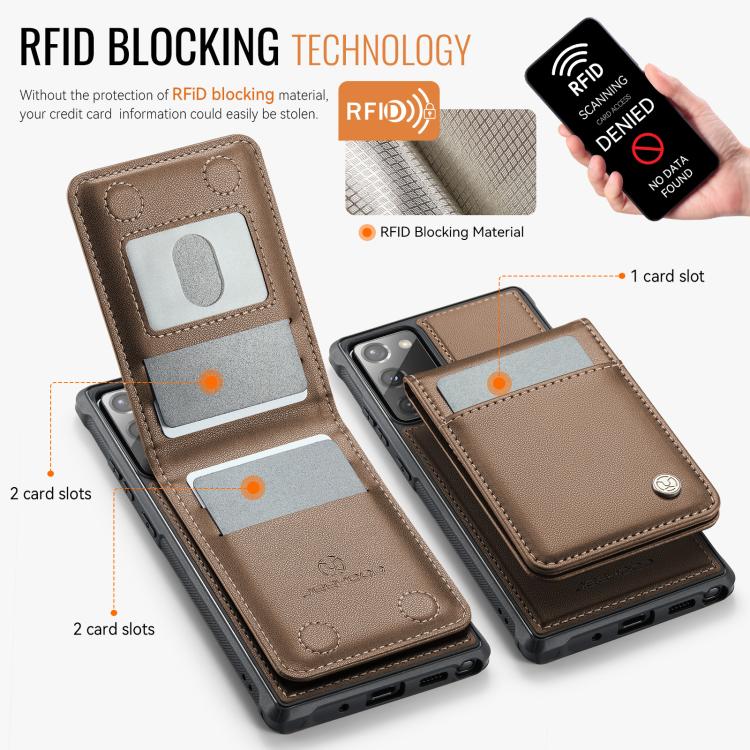 For Samsung Galaxy Note20 JEEHOOD J06 British Style RFID MagSafe Card Bag PU Phone Case(Brown) - Galaxy Note20 Cases by JEEHOOD | Online Shopping UK | buy2fix