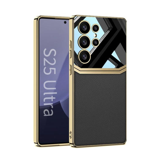 For Samsung Galaxy S25 Ultra 5G GKK Plating TPU + Leather Lens Protection Full Coverage Phone Case(Black)