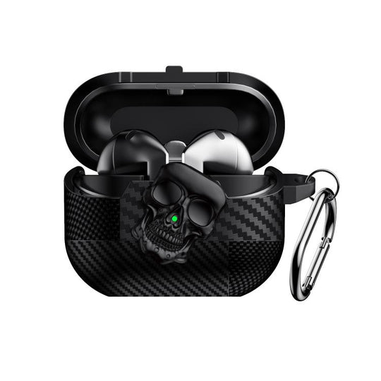 For Samsung Galaxy Buds3 Pro Carbon Fiber Pattern Skull Lock Bluetooth Earphone Protective Case(Black)