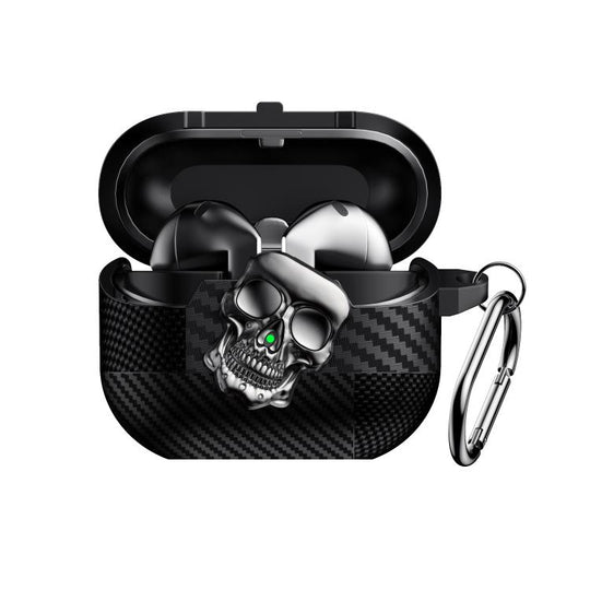 For Samsung Galaxy Buds3 Pro Carbon Fiber Pattern Skull Lock Bluetooth Earphone Protective Case(Grey)