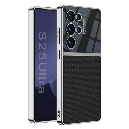 For Samsung Galaxy S25 Ultra 5G GKK Plating TPU + Leather Full Coverage Phone Case(Carbon Fibre)