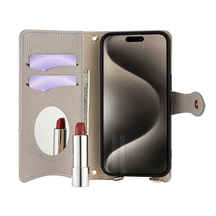 For iPhone 16 Pro Max Crossbody Chain Fishtail Litchi Leather Phone Case(Grey) - iPhone 16 Pro Max Cases by buy2fix | Online Shopping UK | buy2fix