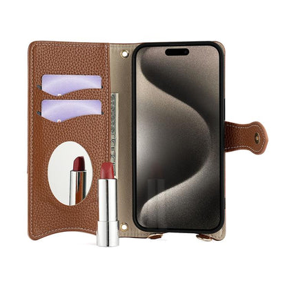 For iPhone 16 Pro Crossbody Chain Fishtail Litchi Leather Phone Case(Brown) - iPhone 16 Pro Cases by buy2fix | Online Shopping UK | buy2fix