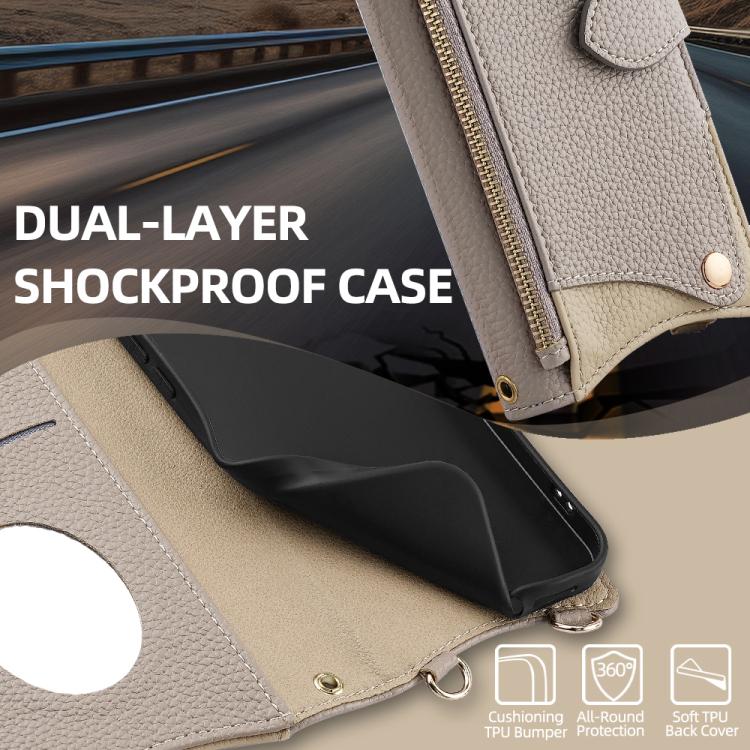For iPhone 16 Pro Crossbody Chain Fishtail Litchi Leather Phone Case(Grey) - iPhone 16 Pro Cases by buy2fix | Online Shopping UK | buy2fix