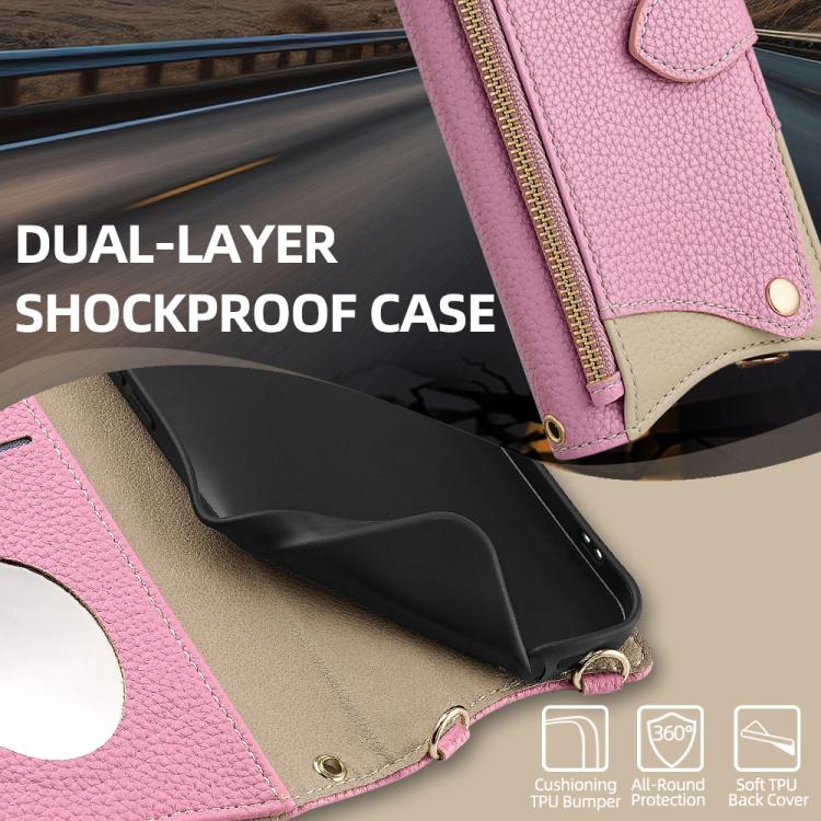 For iPhone 16 Pro Crossbody Chain Fishtail Litchi Leather Phone Case(Pink) - iPhone 16 Pro Cases by buy2fix | Online Shopping UK | buy2fix