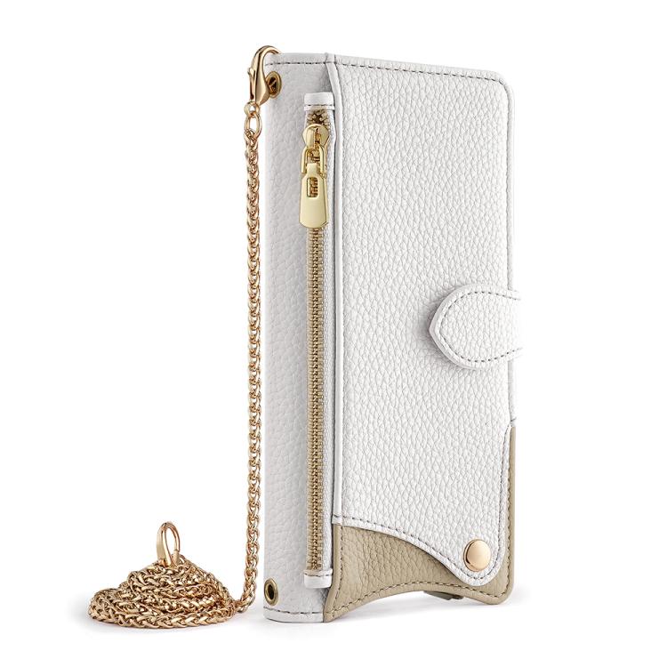 For iPhone 16 Pro Crossbody Chain Fishtail Litchi Leather Phone Case(White) - iPhone 16 Pro Cases by buy2fix | Online Shopping UK | buy2fix