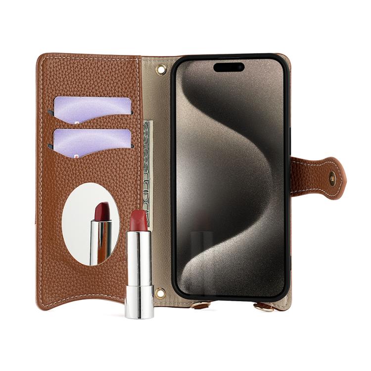 For iPhone 15 Pro Max Crossbody Chain Fishtail Litchi Leather Phone Case(Brown) - iPhone 15 Pro Max Cases by buy2fix | Online Shopping UK | buy2fix