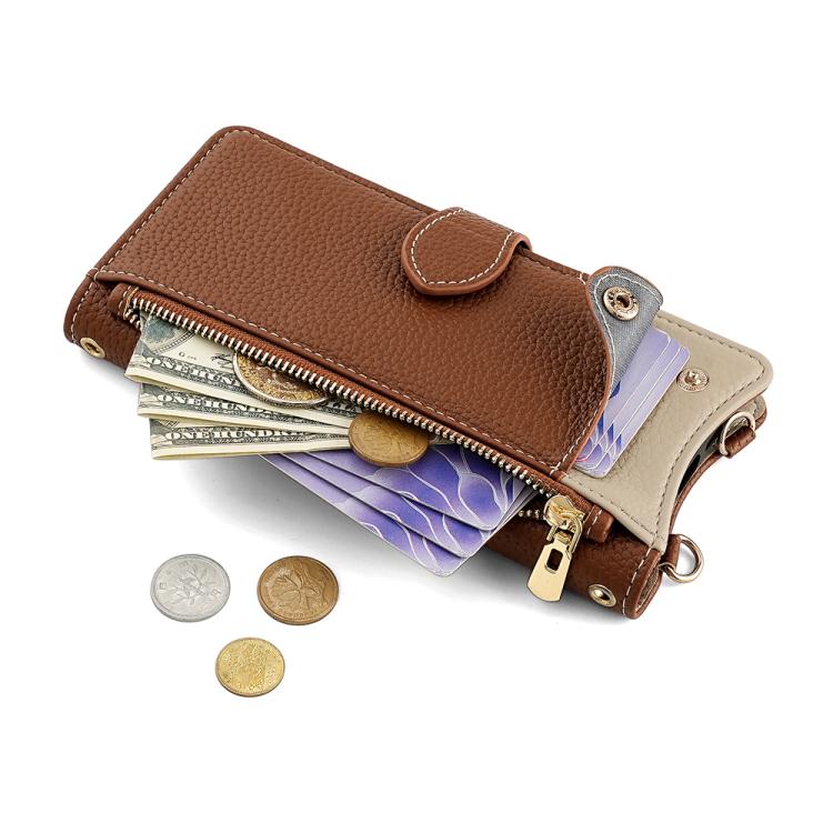 For iPhone 15 Pro Max Crossbody Chain Fishtail Litchi Leather Phone Case(Brown) - iPhone 15 Pro Max Cases by buy2fix | Online Shopping UK | buy2fix