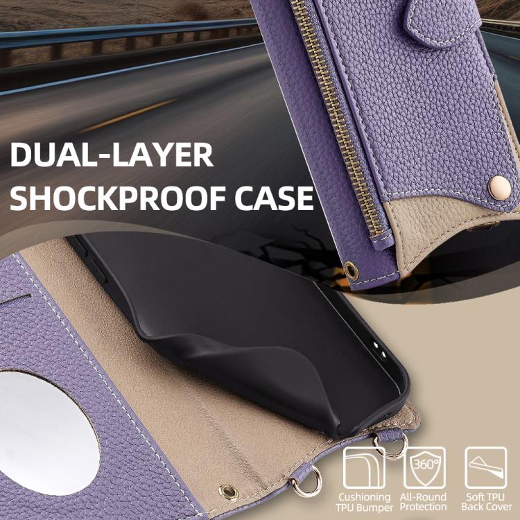For iPhone 15 Pro Max Crossbody Chain Fishtail Litchi Leather Phone Case(Purple) - iPhone 15 Pro Max Cases by buy2fix | Online Shopping UK | buy2fix