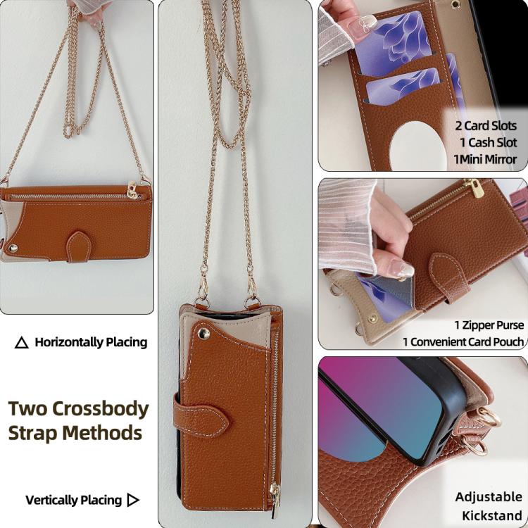 For iPhone 14 Crossbody Chain Fishtail Litchi Leather Phone Case(Brown) - iPhone 14 Cases by buy2fix | Online Shopping UK | buy2fix