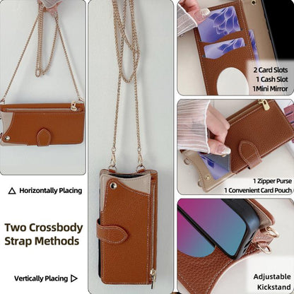 For iPhone 14 Crossbody Chain Fishtail Litchi Leather Phone Case(Brown) - iPhone 14 Cases by buy2fix | Online Shopping UK | buy2fix