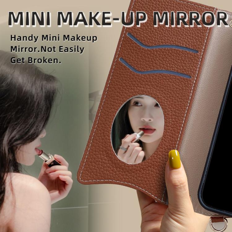 For iPhone 14 Crossbody Chain Fishtail Litchi Leather Phone Case(Brown) - iPhone 14 Cases by buy2fix | Online Shopping UK | buy2fix