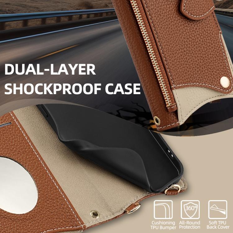 For iPhone 14 Crossbody Chain Fishtail Litchi Leather Phone Case(Brown) - iPhone 14 Cases by buy2fix | Online Shopping UK | buy2fix