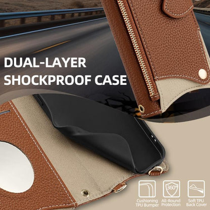 For iPhone 14 Crossbody Chain Fishtail Litchi Leather Phone Case(Brown) - iPhone 14 Cases by buy2fix | Online Shopping UK | buy2fix