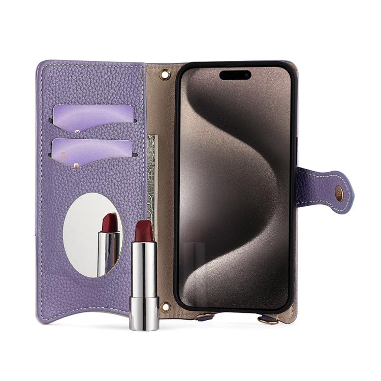 For iPhone 14 Crossbody Chain Fishtail Litchi Leather Phone Case(Purple) - iPhone 14 Cases by buy2fix | Online Shopping UK | buy2fix