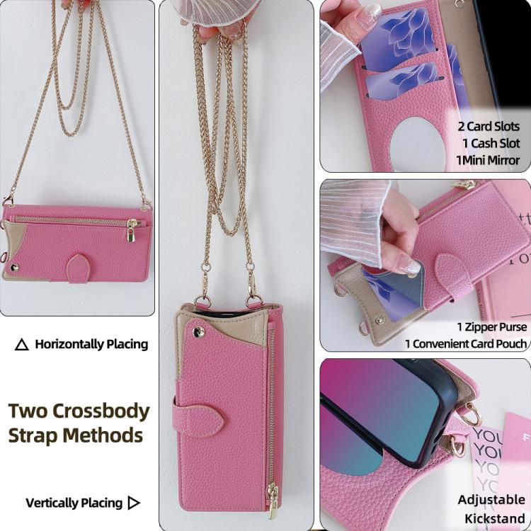 For iPhone 13 Pro Max Crossbody Chain Fishtail Litchi Leather Phone Case(Pink) - iPhone 13 Pro Max Cases by buy2fix | Online Shopping UK | buy2fix