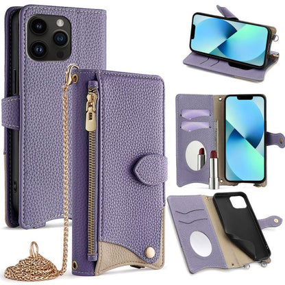 For iPhone 13 Pro Max Crossbody Chain Fishtail Litchi Leather Phone Case(Purple) - iPhone 13 Pro Max Cases by buy2fix | Online Shopping UK | buy2fix