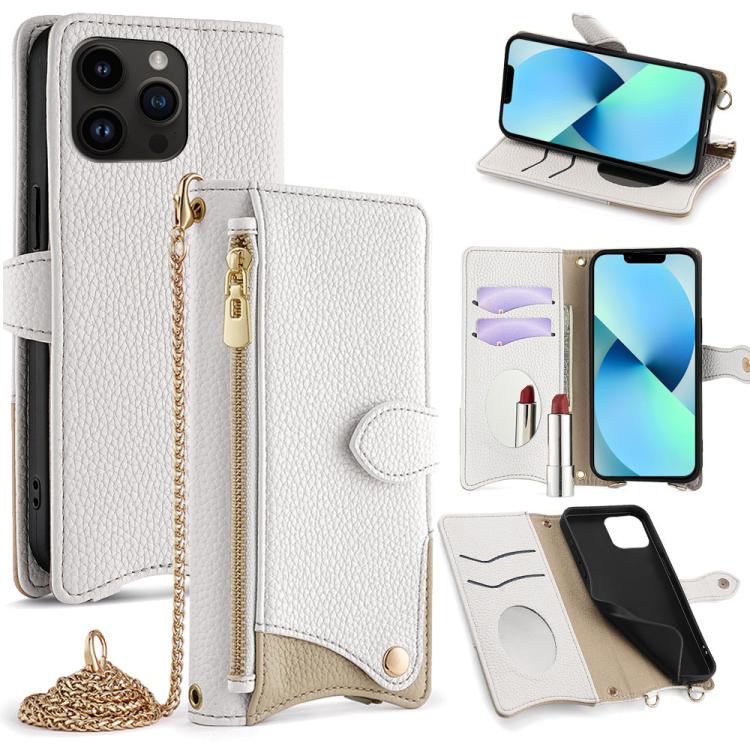 For iPhone 13 Pro Crossbody Chain Fishtail Litchi Leather Phone Case(White) - iPhone 13 Pro Cases by buy2fix | Online Shopping UK | buy2fix