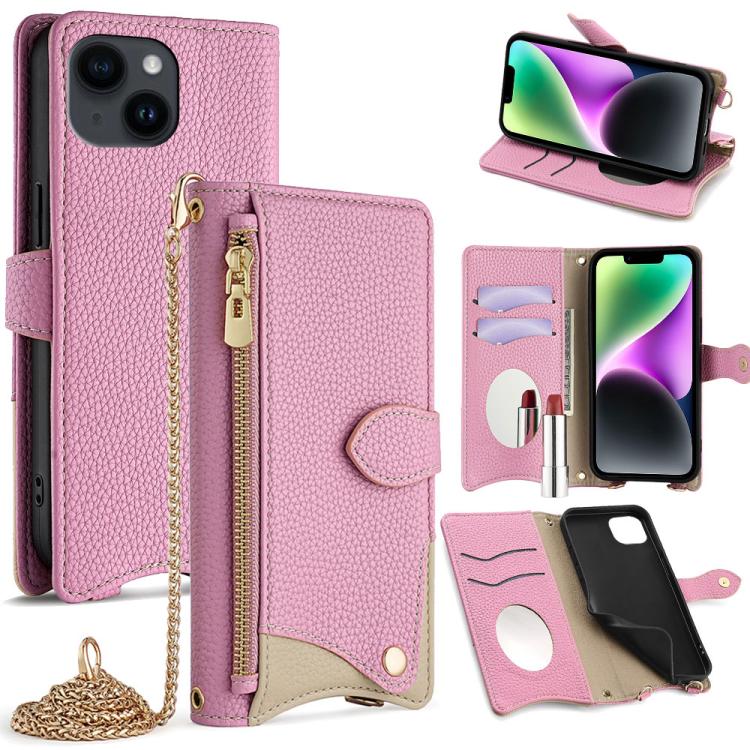 For iPhone 13 Crossbody Chain Fishtail Litchi Leather Phone Case(Pink) - iPhone 13 Cases by buy2fix | Online Shopping UK | buy2fix