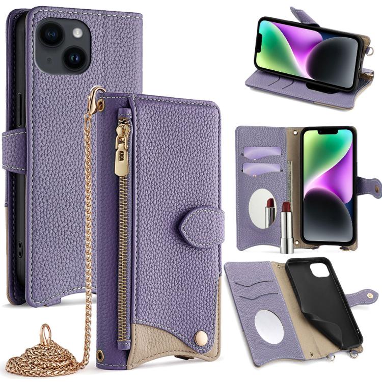 For iPhone 13 Crossbody Chain Fishtail Litchi Leather Phone Case(Purple) - iPhone 13 Cases by buy2fix | Online Shopping UK | buy2fix