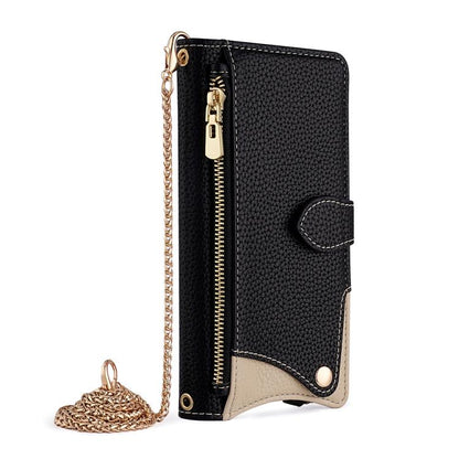 For iPhone 12 / 12 Pro Crossbody Chain Fishtail Litchi Leather Phone Case(Black) - iPhone 12 / 12 Pro Cases by buy2fix | Online Shopping UK | buy2fix
