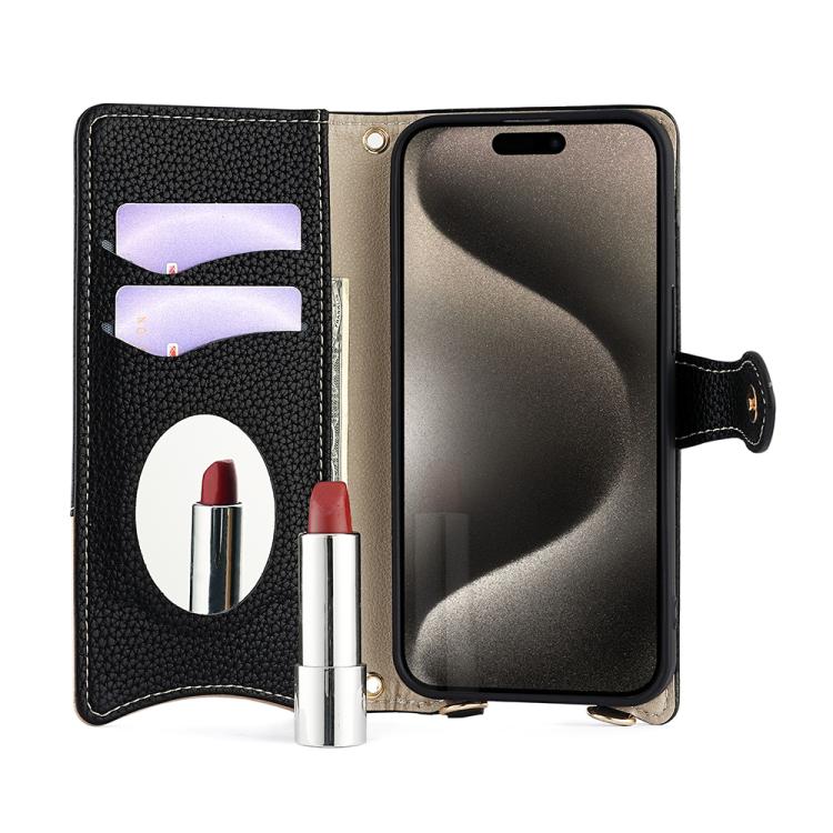 For iPhone 12 / 12 Pro Crossbody Chain Fishtail Litchi Leather Phone Case(Black) - iPhone 12 / 12 Pro Cases by buy2fix | Online Shopping UK | buy2fix