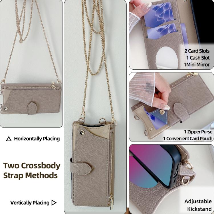 For iPhone 12 / 12 Pro Crossbody Chain Fishtail Litchi Leather Phone Case(Grey) - iPhone 12 / 12 Pro Cases by buy2fix | Online Shopping UK | buy2fix