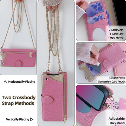 For iPhone 12 / 12 Pro Crossbody Chain Fishtail Litchi Leather Phone Case(Pink) - iPhone 12 / 12 Pro Cases by buy2fix | Online Shopping UK | buy2fix