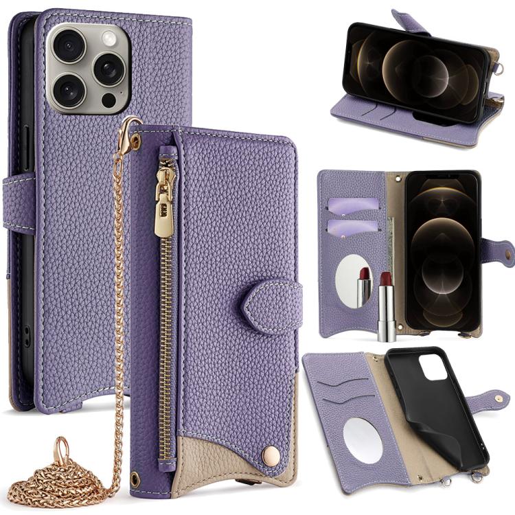 For iPhone 12 / 12 Pro Crossbody Chain Fishtail Litchi Leather Phone Case(Purple) - iPhone 12 / 12 Pro Cases by buy2fix | Online Shopping UK | buy2fix