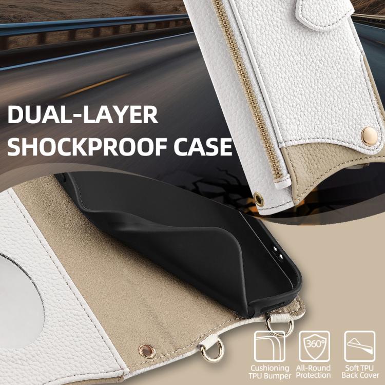 For iPhone 12 / 12 Pro Crossbody Chain Fishtail Litchi Leather Phone Case(White) - iPhone 12 / 12 Pro Cases by buy2fix | Online Shopping UK | buy2fix