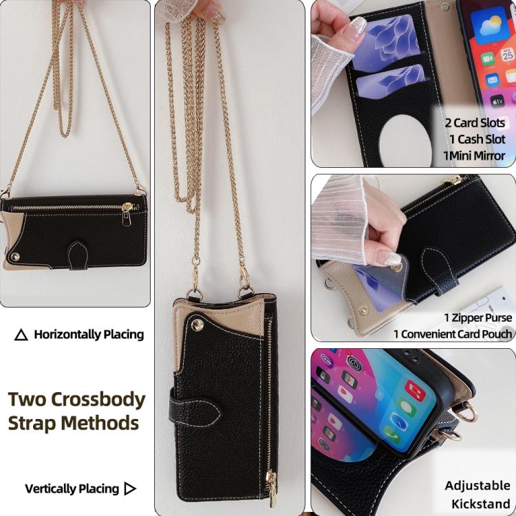 For iPhone 16e Crossbody Chain Fishtail Litchi Leather Phone Case(Black) - iPhone 16e Cases by buy2fix | Online Shopping UK | buy2fix