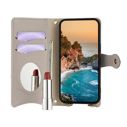 For iPhone 16e Crossbody Chain Fishtail Litchi Leather Phone Case(Grey) - iPhone 16e Cases by buy2fix | Online Shopping UK | buy2fix