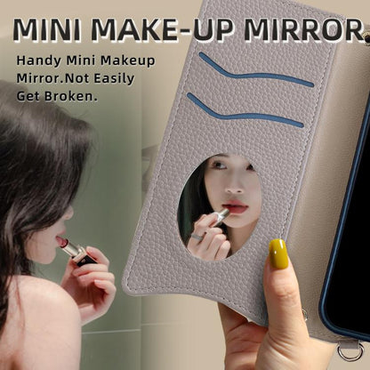 For iPhone 16e Crossbody Chain Fishtail Litchi Leather Phone Case(Grey) - iPhone 16e Cases by buy2fix | Online Shopping UK | buy2fix