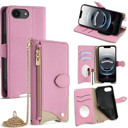 For iPhone 16e Crossbody Chain Fishtail Litchi Leather Phone Case(Pink) - iPhone 16e Cases by buy2fix | Online Shopping UK | buy2fix