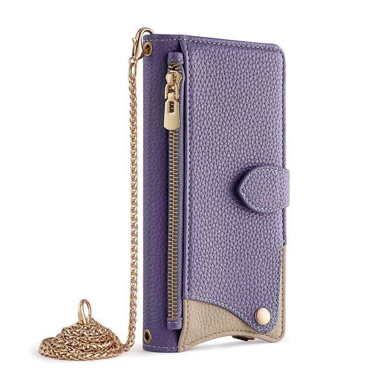 For iPhone 16e Crossbody Chain Fishtail Litchi Leather Phone Case(Purple) - iPhone 16e Cases by buy2fix | Online Shopping UK | buy2fix