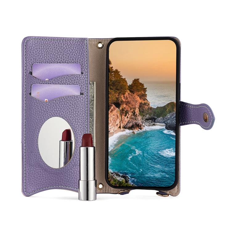 For iPhone 16e Crossbody Chain Fishtail Litchi Leather Phone Case(Purple) - iPhone 16e Cases by buy2fix | Online Shopping UK | buy2fix