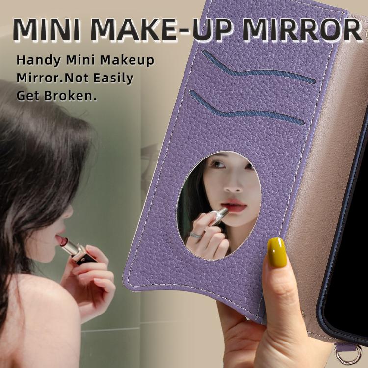 For iPhone 16e Crossbody Chain Fishtail Litchi Leather Phone Case(Purple) - iPhone 16e Cases by buy2fix | Online Shopping UK | buy2fix