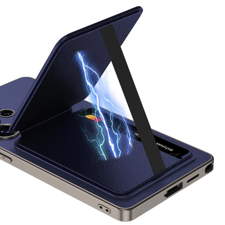 For Samsung Galaxy S25 Ultra 5G GKK Metal Paint Skin Feel Leather Crad Bag MagSafe Phone Case With Holder(Mountain Gray) - Galaxy S25 Ultra 5G Cases by GKK | Online Shopping UK | buy2fix