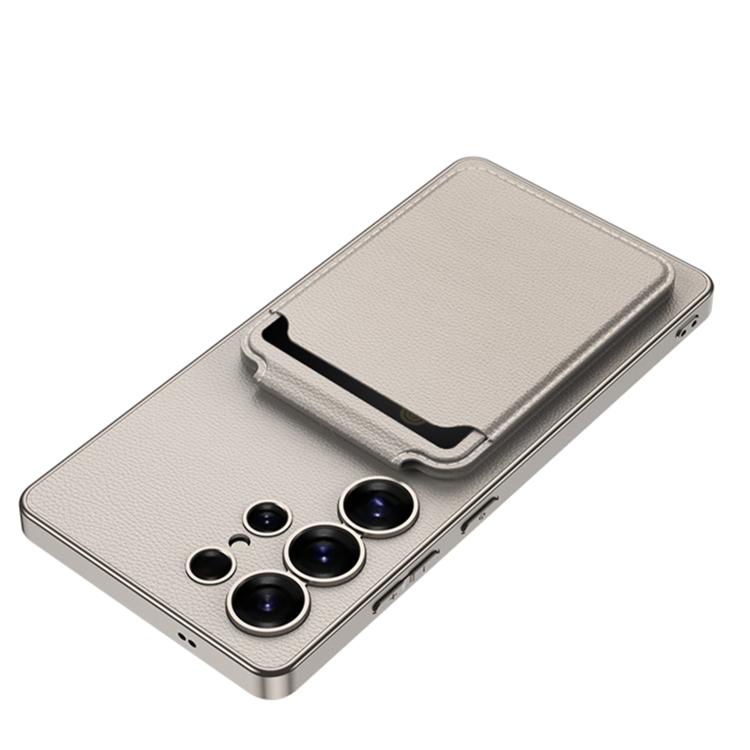 For Samsung Galaxy S25 Ultra 5G GKK Metal Paint Skin Feel Leather Crad Bag MagSafe Phone Case With Holder(Mountain Gray) - Galaxy S25 Ultra 5G Cases by GKK | Online Shopping UK | buy2fix