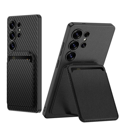 For Samsung Galaxy S25 Ultra 5G GKK Metal Paint Skin Feel Leather Crad Bag MagSafe Phone Case With Holder(Mountain Gray) - Galaxy S25 Ultra 5G Cases by GKK | Online Shopping UK | buy2fix