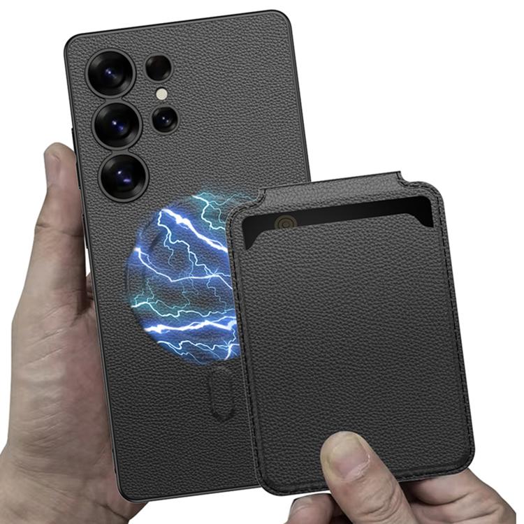 For Samsung Galaxy S25 Ultra 5G GKK Metal Paint Skin Feel Leather Crad Bag MagSafe Phone Case With Holder(Carbon Fiber Texture) - Galaxy S25 Ultra 5G Cases by GKK | Online Shopping UK | buy2fix